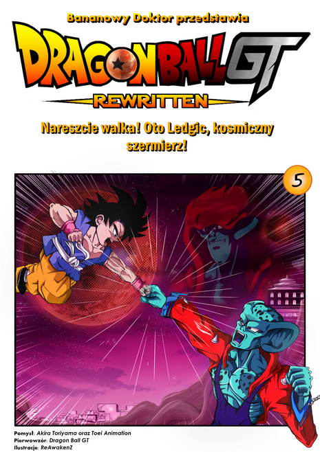 Okładka Rozdziału 5: Son Goku walczy z Ledgiciem na tle nocnej planety Imegga